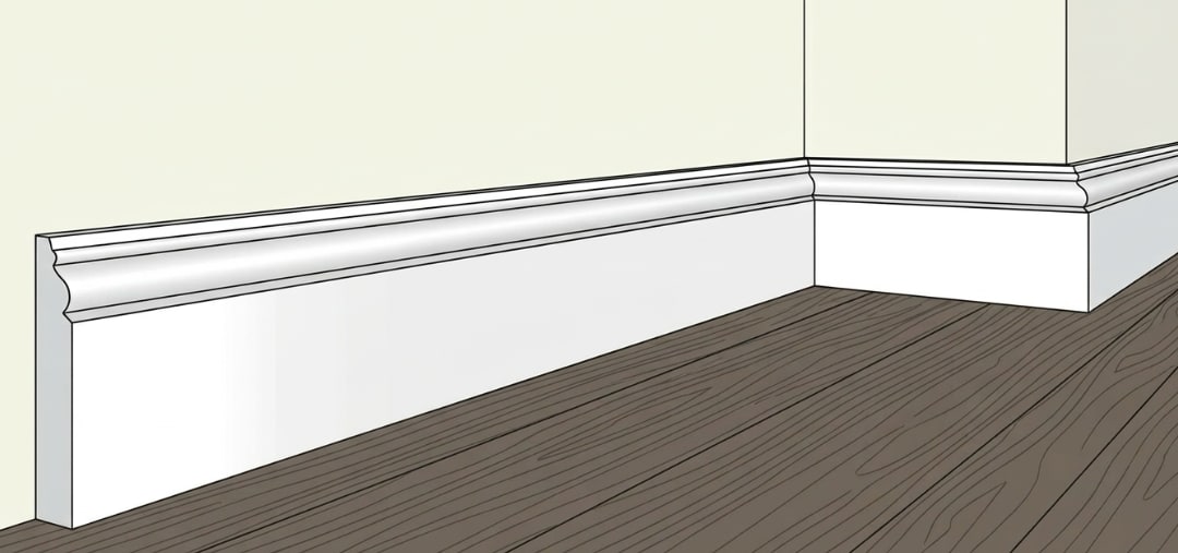 Illustration of neatly installed baseboard with a tight fitting miter.